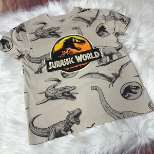 Youth Boys Size 7/8 Dinosaur Print Short Sleeve Shirt in Beige